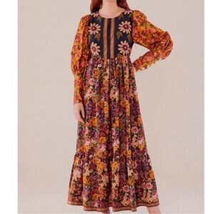 FARM Rio Floral Maxi Dress - Black and Orange